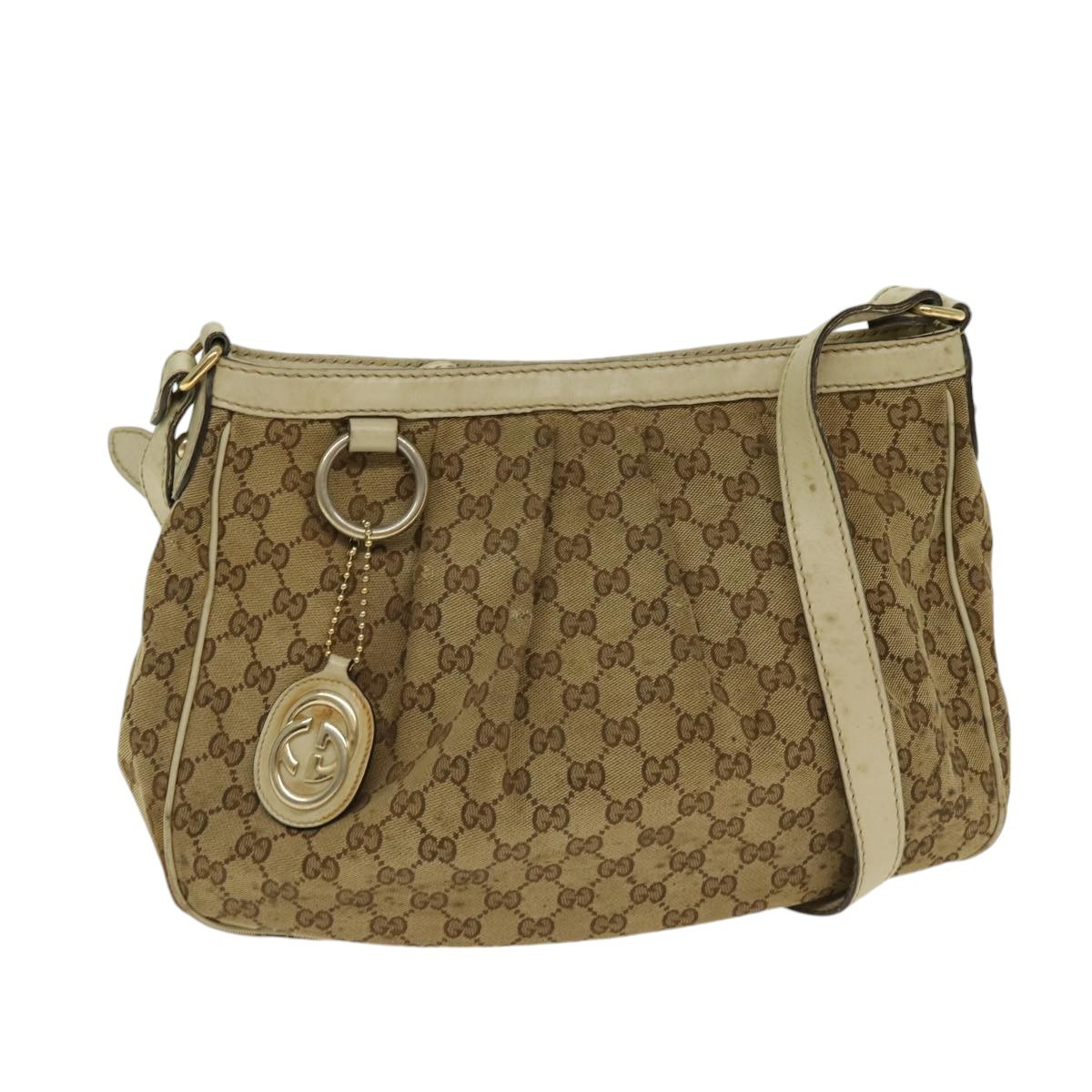 Gucci Gg Canvas Shoulder Bag Beige Gold 296834 Auth Ti1988
